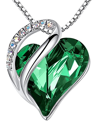 Leafael Necklaces for Women, Infinity Love Heart Pendant with Emerald Green Birthstone Crystal for May, Jewelry Gifts for Wife, Silver Plated 18 + 2 inch Chain, Graduation Birthday Gift for Wife Mom