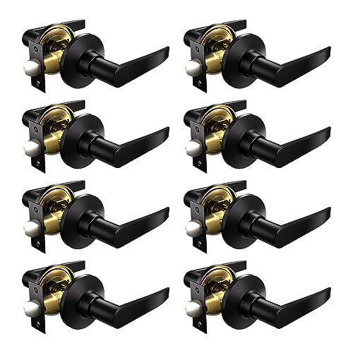 VICMEON 8 Pack Classic Keyless Door Lever Set, Passage Lever Door Handle, Passage Door Lever for Hallway and Closet, Reversible for Right and Left Side, Matte Black
