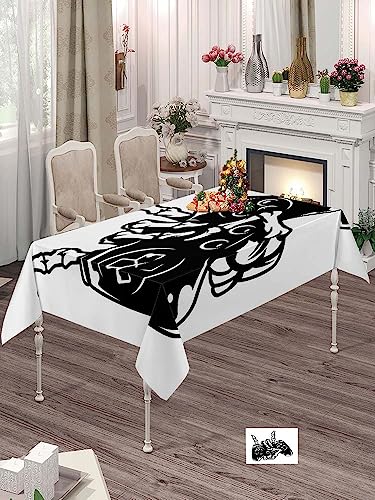 Jacrane Game Controller Vector Tablecloths for Rectangle Tables 60 X 84 Vintage Monochrome Gaming with Skeleton Hand Holding Joystick and Showing Rock Gesture Isolated Decorative Fabric Table