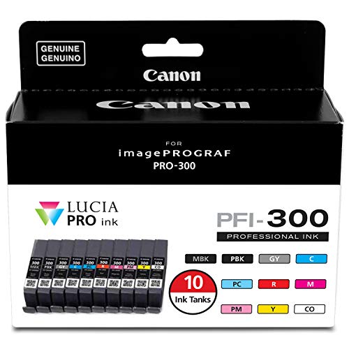 Canon PFI-300 Lucia PRO Ink, 10 Ink Tanks, Compatible to imagePROGRAF PRO-300 Printer, Multi, Standard (4192C007)