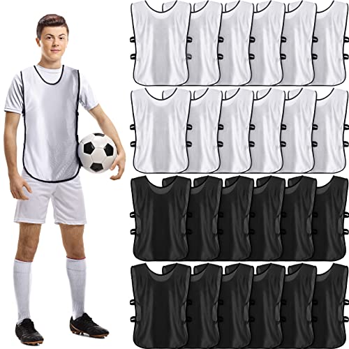 Geyoga 24 Pcs Kids Scrimmage Vest Soccer Pinnies Training Pennies Football Jerseys Youth Team Practice Vests Sports Bibs (White, Black)