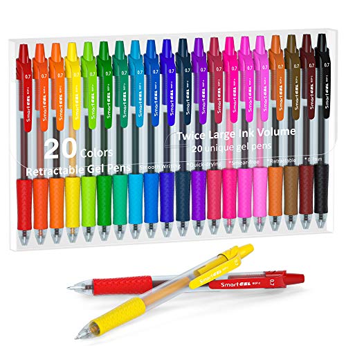 Colored Gel Pens, Lineon 20 Colors Retractable Gel Ink Pens with Grip, Medium Point(0.7mm) Smooth Writing Pens Perfect for Adults and Kids Journal Notebook Planner, Writing in Office and School