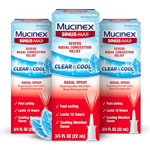 Mucinex Mucinex Severe Nasal Congestion Relief Clear & Cool Nasal Spray, Cooling Menthol Flavor (Pack Of 3), 3/4 Fl Ounce