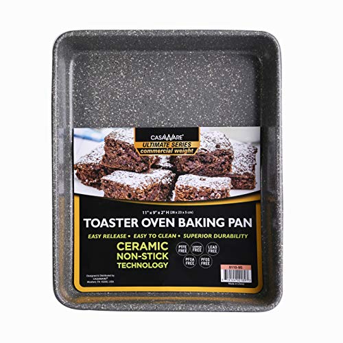 casaWare 11 x 9 x 2-inch Toaster Oven Ultimate Series Commercial Weight Ceramic Non-Stick Coating Baking Pan (Silver Granite)