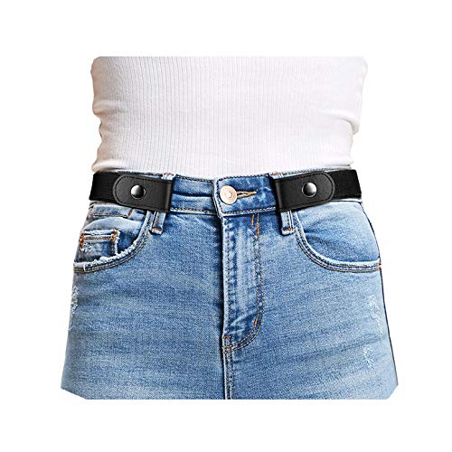 WHIPPY Buckle Free Comfortable Elastic Belt for Women or Men, Buckle-less No Bulge No Hassle Invisible Belts, Black, Small Size 22-36 inches
