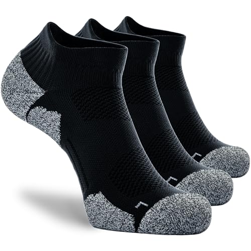 CWVLC Unisex Cushioned Compression Athletic Ankle Socks Multipack, 3-pairs Black, L (10.5-13 W US/ 9-11.5 M US)
