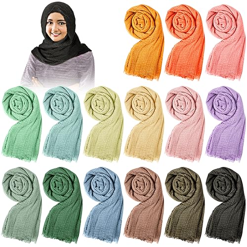 Janmercy 15 Pieces Women Scarf Shawl Hijab Scarfs for Seasons, Muslim Head Scarf Long Stylish Soft Wrap Shawl, 15 Color(Vivid Color)