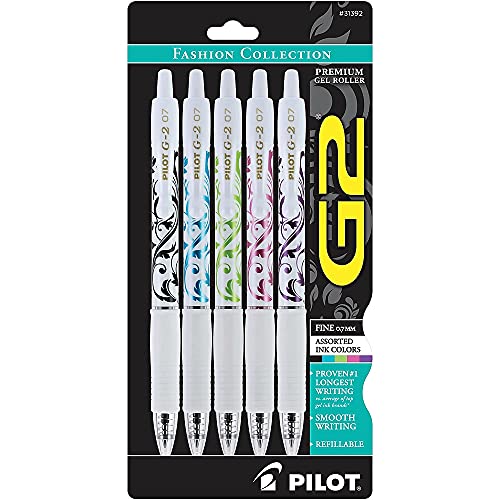 Pilot, G2 Premium Gel Roller Pens, Fine Point 0.7 mm, Fashion Collection, Assorted Colors, Pack of 5