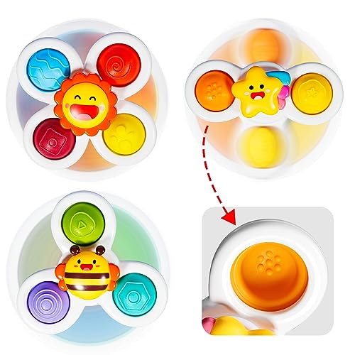 ALASOU 3PCS Pop Suction Cup Spinner Toys for 1 Year Old Boy Girl|Novelty Spinning Tops Toddler Toys Age 1-2|Sensory Baby Bath Toys for Toddlers 1-3|6 12 18 Months Boy Birthday Gift for Infant