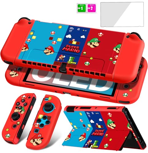 Xinocy Cute Case for Nintendo Switch Oled 2021 Kawaii Cartoon Anime Fun Design Character Cases Funny Fashion Hard Shell Cover with Screen Protector Glass for Girls Kids Boys for Switch Oled