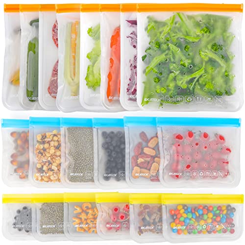 IDEATECH Reusable Food Storage Bags for Freezer| 20Pack Reusable Freezer Bags-8 Reusable Gallon Bags+6 Reusable Sandwich Bags+6 Reusable Snack Bags|Leakproof BPA Free Reusable Silicone Bags(20 Pack)