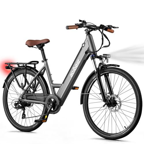 ACTBEST Core Electric Bike for Adults - 468Wh Removable Battery, 26 inch Step Thru Electric Bicycle, 350W(Peak 500W) Brushless Motor Cityrun Ebike, with 7 Speed, Up to 50 Miles, E-Bikes, Grey