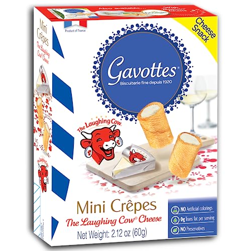 Gavottes French Laughing Cow Cheese Filled Mini Crispy Crepes | Crepe Crackers with Laughing Cow Cheese Filling | Ready to Eat Crispy Crepes Snack | Gavottes Crispy Crepes From France (2.12oz/60g)