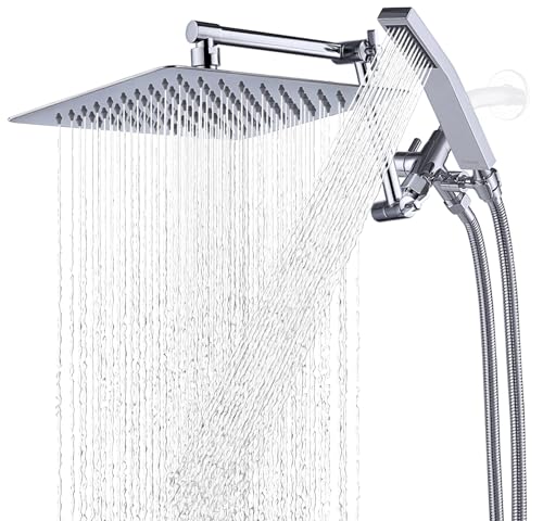 G-Promise All Metal 10 Inch Rainfall Shower Head with Handheld Spray Combo| 3 Settings Diverter|Adjustable Extension Arm with Lock Joints |71 Inches Stainless Steel Hose (chrome)