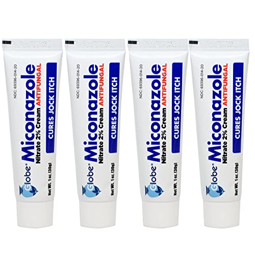 Globe (4 Pack) Miconazole Nitrate 2% Antifungal Cream, Cures Most Athletes Foot, Jock Itch, Ringworm and More. 1 OZ Tube