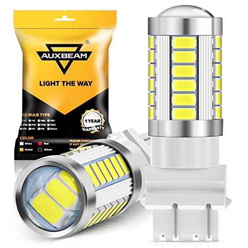 Auxbeam T25 3156 3157 LED Bulbs, 6500K White, Super Bright 4114 3057 4157 3457 4057 LED Backup Reverse Lights for Cars Trucks Motorcycles, 3030-SMD 12V, Pack of 2