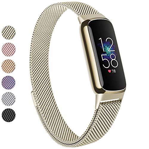 Vanjua Metal Band Compatible with Fitbit Luxe , Stainless Steel Mesh Loop Adjustable Wristband Replacement Strap For Special Edition Fitness Tracker Women Men (Champagne Gold)