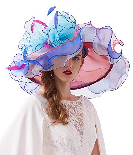 ORIDOOR Women Hats Headband Hairpin Organza Fascinator Church Hat Floral Tea Party Wedding Hat Light Blue