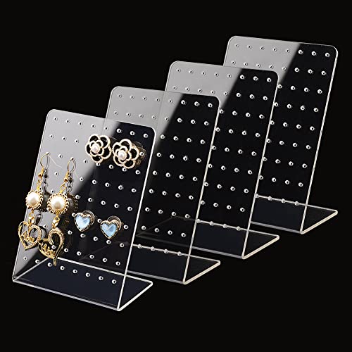 PH PandaHall 4 Pack 72 Holes Acrylic Earring Holder Organizer Ear Studs Jewelry Storage Display Rack Showcase Earrings Display Stand Earring Storage for Selling Retail Marketing Personal 3x2x4.5inch