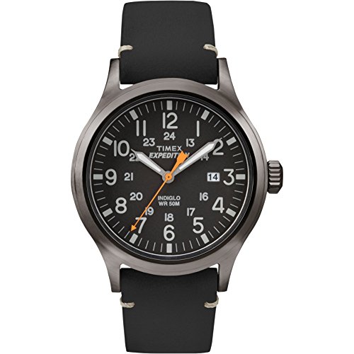 Timex Men's Expedition Scout 40mm Watch – Gray Case Black Dial with Black Genuine Leather Strap