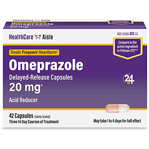 HealthCareAisle Omeprazole 20 mg, 42 Delayed-Release Capsules - Acid Reducer, Treats Frequent Heartburn, 42 Count (Pack of 1)