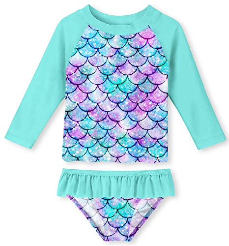 UNIFACO Toddler Girls Tankini 3D Fish Scale Stylish Bathing Suit Swimsuit Long Sleeve Shirt and Bikini Bottom