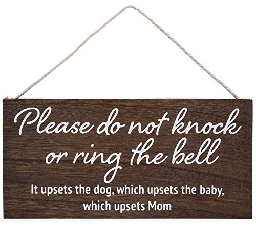 Baby sleeping sign for front door - Please do not knock or ring the bell, it upsets the dog, which upsets the baby, which upsets mom - No soliciting sign for house - Do not ring doorbell sign