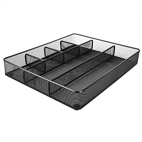 Amazon Basics Desk Drawer Organizer for Office and Home, Metal Mesh, 6 Compartments, Black