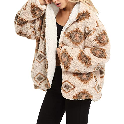 Tirrinia Sherpa Hooded Jacket for Women, Super Soft Plush Reversible Casual Winter Blanket Jackets Navajo Sweater South West Style Pullover with Hood