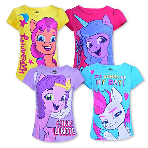 My Little Pony Girl's 4 Pack Unicorn Short Sleeve Tee Shirt Set Purple
