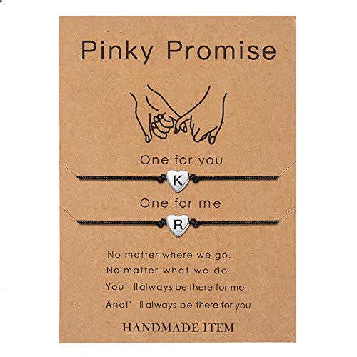 SANNYRA Pinky Promise Bracelets Friendship Couple Distance Matching Bracelet Letter KR Alphabets Gifts for Her 2 Pieces，Valentine's Day Gifts