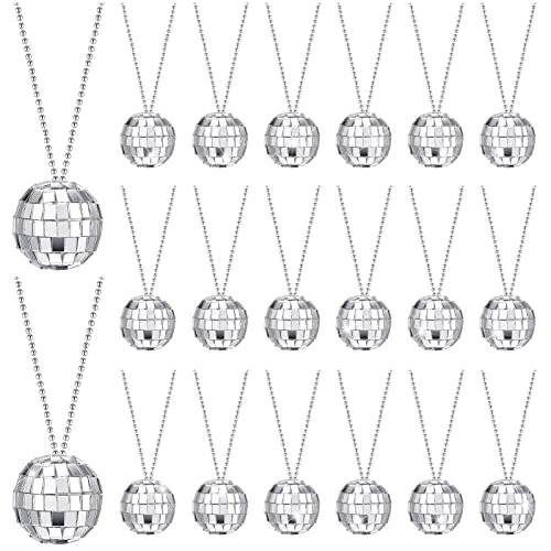 20 Pcs Mirror Disco Ball Necklaces 70s Disco Party Necklaces Mini Disco Ball Necklace Silver Disco Necklace 70s Jewelry Disco Party Favor Decoration Costume Accessories for Dance Supplies (1.18 Inch)