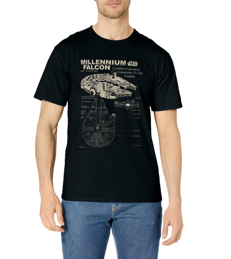 Star Wars Classic Millennium Falcon Freighter Schematic T-Shirt