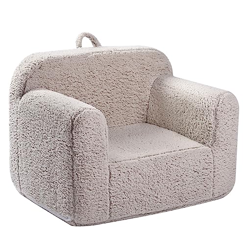 MOMCAYWEX Kids Snuggly-Soft Sherpa Chair, Cuddly Toddler Foam Chair for Boys and Girls, Light Grey