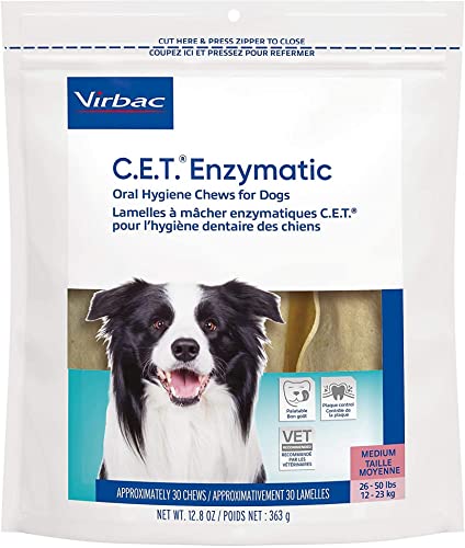 Virbac C.E.T. Enzymatic Oral Hygiene Chews, Medium Dog, 30 Count