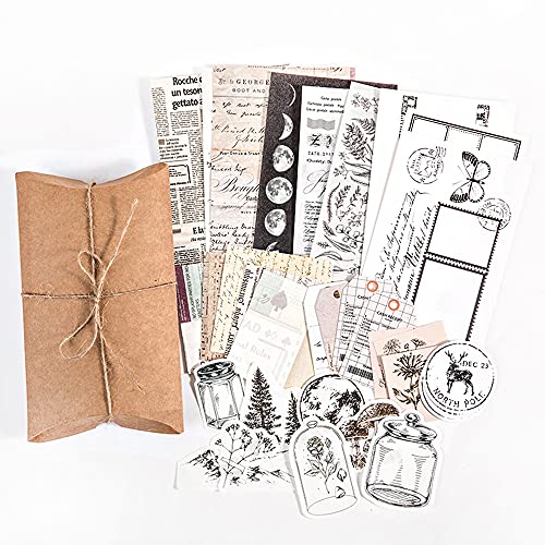 Knaid Vintage Scrapbook Supplies Pack, Decorative Moon Phase Plant Nature Retro Paper Stickers Collection for Junk Journal DIY Arts Crafts Album Bullet Journals Planners