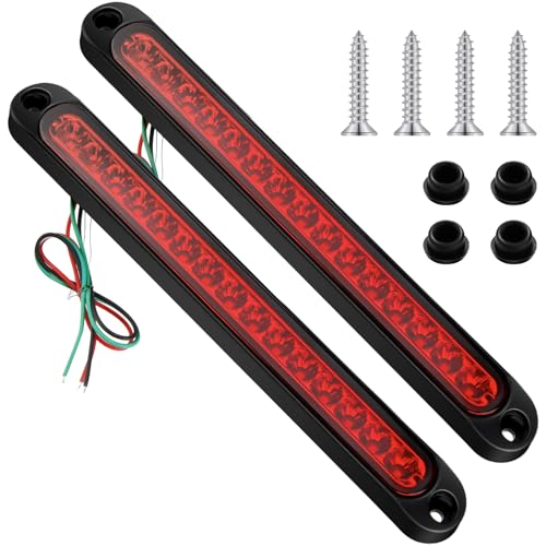 Frienda 2 Pieces 10 Inch 15 LED Trailer Tail Light Bar Stop Turn Assembly Third Brake Strip 9 to 30-volt Identification Light for Marine Boats Trucks Pickups (Red Cover)