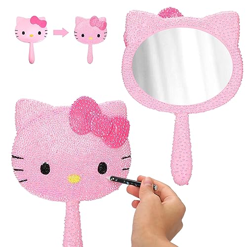 Ocomuan Kitty Makeup Mirrors Kitty Hand Mirror DIY Creative Handle Mirror Kitty Birthday Party Favors for Girls Women