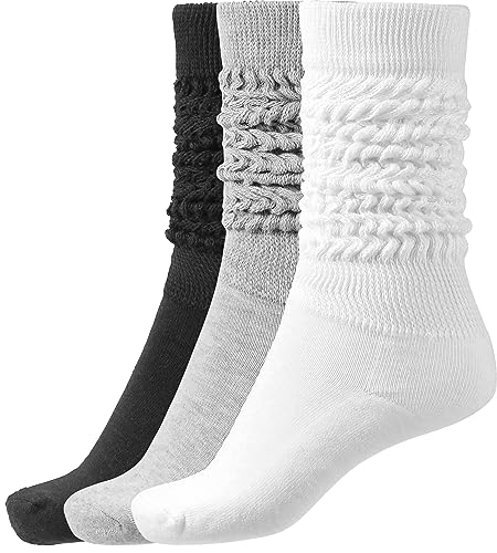 BomKinta Slouch Socks Women Thigh High Boot Socks Soft Scrunch Socks Size 5-11 3 Pair Pack Black White Gray