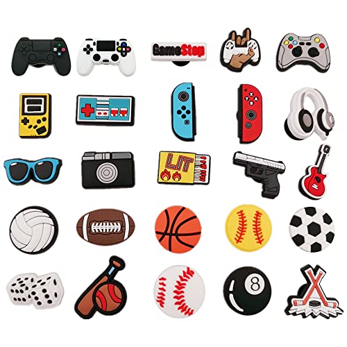 YMHOETS 25 Pieces Sports Shoe Charms for Clogs Pins for Boys Girls Game Controller Basketball Soccer Softball Baseball Shoe Decorations Charms Accessories for Men Women