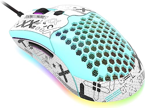 Lightweight Gaming Mouse Wired with Anti Slip Grip Tape, 12000DPI Backlit Mice with 7 Buttons Programmable,Ultralight Honeycomb Shell Ultraweave Cable Mouse for PC Gamers and Xbox and PS4(Green)