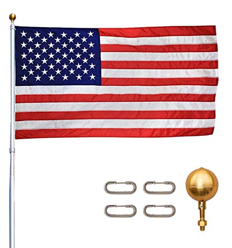 Titan Telescoping Flag Poles, 15ft Silver - Made in The USA Heavy Duty Flag Pole Kit with Anodized Aluminum Telescoping Flag Pole, 3 x 5 American Flag, Hardware for 2 Flags, Assembly Instructions