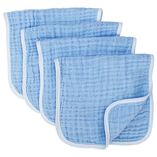 Synrroe Muslin Burp Cloths Large 20 by 10 Inches 100% Cotton 6 Layers Extra Absorbent and Soft 4 Pack Blue