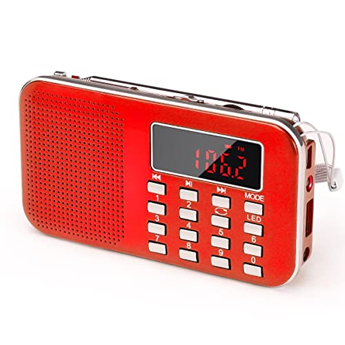 Mini Portable Radio AM FM Pocket Radio with MP3, LED Flashlight, Digital Radio Speaker Support Micro SD/TF Card/USB, Auto Scan Save, 1200mAh Rechargeable Battery Operated, by PRUNUS[Latest Version]