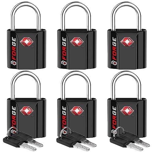 Black 6 Pack TSA Approved Luggage Locks Ultra-Secure Dimple Key Travel Locks with Zinc Alloy Body