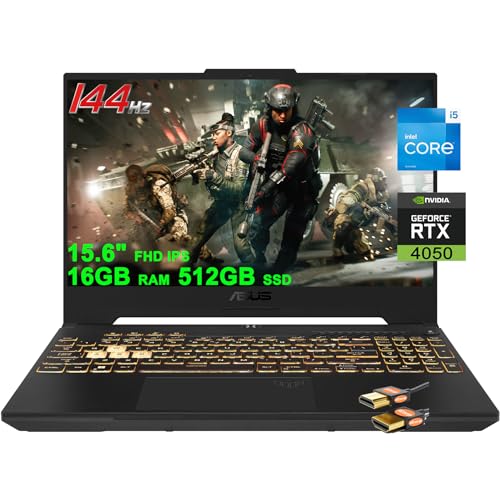 Asus TUF F15 Gaming Laptop 15.6' FHD IPS 144Hz (100% sRGB) Intel 12-Core i5-13500H (Beats i7-12700H) 16GB RAM 512GB SSD GeForce RTX 4050 6GB Graphic Backlit Thunderbolt4 USB-C Win11 Gray + HDMI Cable