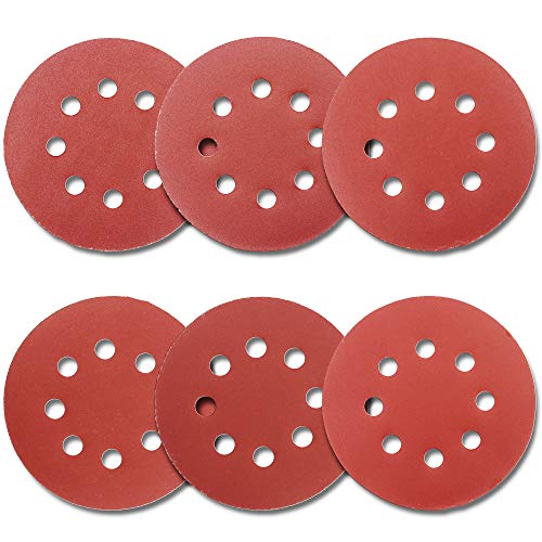 60Pcs Sanding Discs 5 Inch 8 Holes, 1000/800/600/400/320/240 Grit Sandpaper for Random Orbital Sander