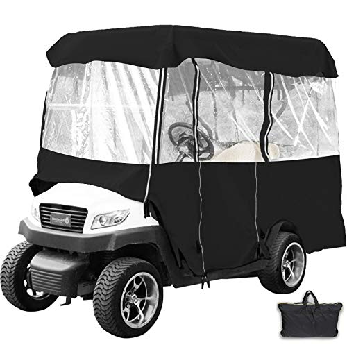 Happybuy Golf Cart roof up to 79' L Golf Cart Covers 4 Passenger Premium Tight Weave Ezgo Golf Cart Accessories Travel 4-Sided Fits Club Car（Black 011）