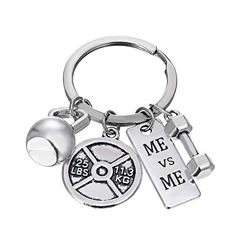 RINHOO FRIENDSHIP Stainless steel Fitness Keychains With Quotes Weight plate Dumbbell Kettlebell Exercise Charms Keyring (ME vs ME)