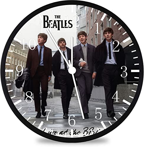 Borderless Black Frame Beatles Wall Clock Large 12'' Clear Glass Face Silent Non-Ticking Nice for Gift or Décor G80